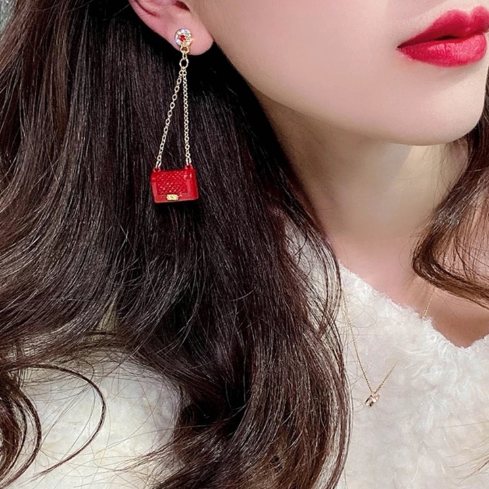 1 LEFT! 🥀 Trendy Red Purse Dangling Earrings - Picture 2 of 3